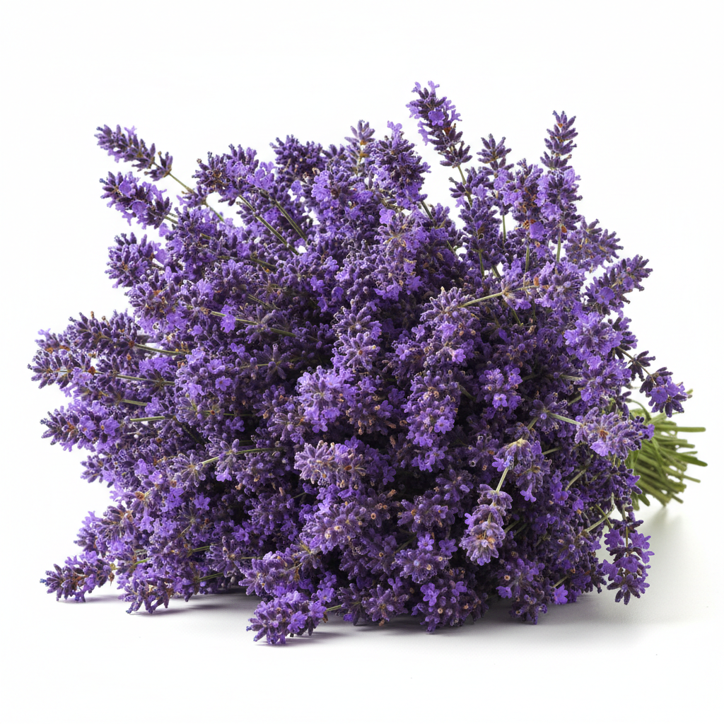 Bouquet of purple lavender flowers on a white background